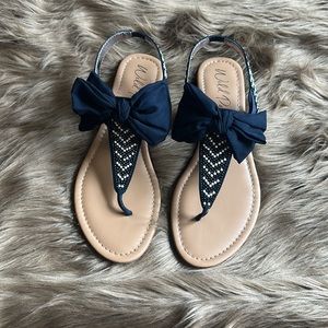 navy bow laced sandals